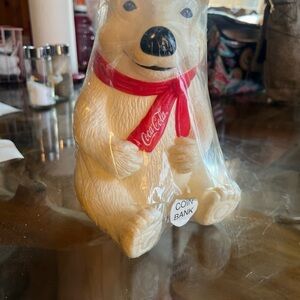 Vintage 1995 COCA-COLA POLAR BEAR COIN BANK Coke Plastic Factory Sealed
